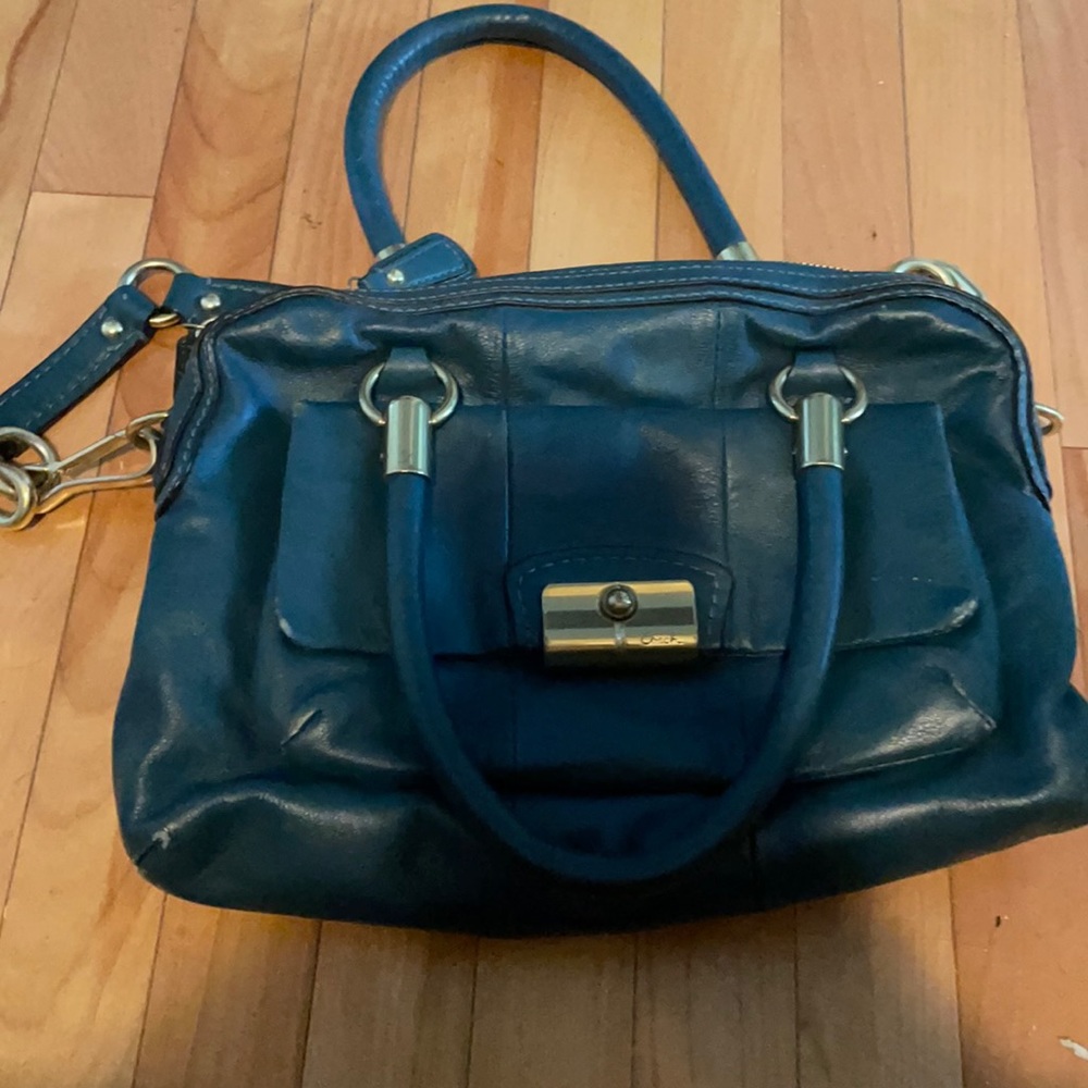 Greeny/ blue  leather coach bag
